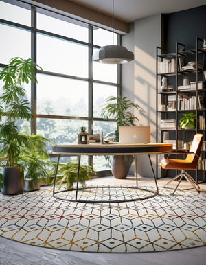 Multicolor 5' 1 x 5' 1 Matrix Trellis Round Area Rug 100% Polyester Geometric Pattern Modern Carpet for Living, Dining, Bedroom, Office for Sale at Rug Engine