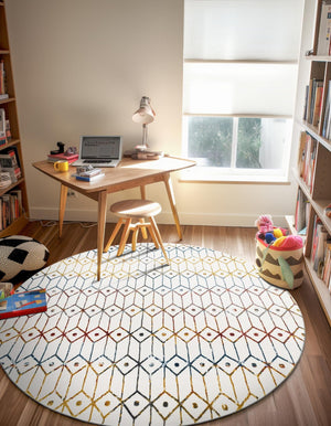 Multicolor 8' x 8' Matrix Trellis Round Area Rug 100% Polyester Geometric Pattern Modern Carpet for Living, Dining, Bedroom, Office for Sale at Rug Engine