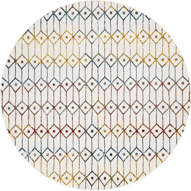 Multicolor 8' x 8' Matrix Trellis Round Area Rug 100% Polyester Geometric Pattern Modern Carpet for Living, Dining, Bedroom, Office for Sale at Rug Engine