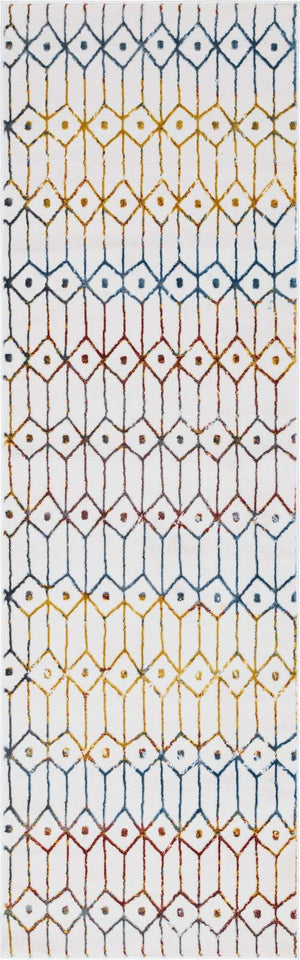 Multicolor 3' x 10' Matrix Trellis Runner Area Rug 100% Polyester Geometric Pattern Modern Carpet for Living, Dining, Bedroom, Office for Sale at Rug Engine