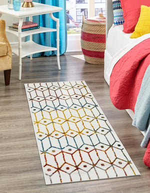 Multicolor 2' 7 x 16' 5 Matrix Trellis Runner Area Rug 100% Polyester Geometric Pattern Modern Carpet for Living, Dining, Bedroom, Office for Sale at Rug Engine