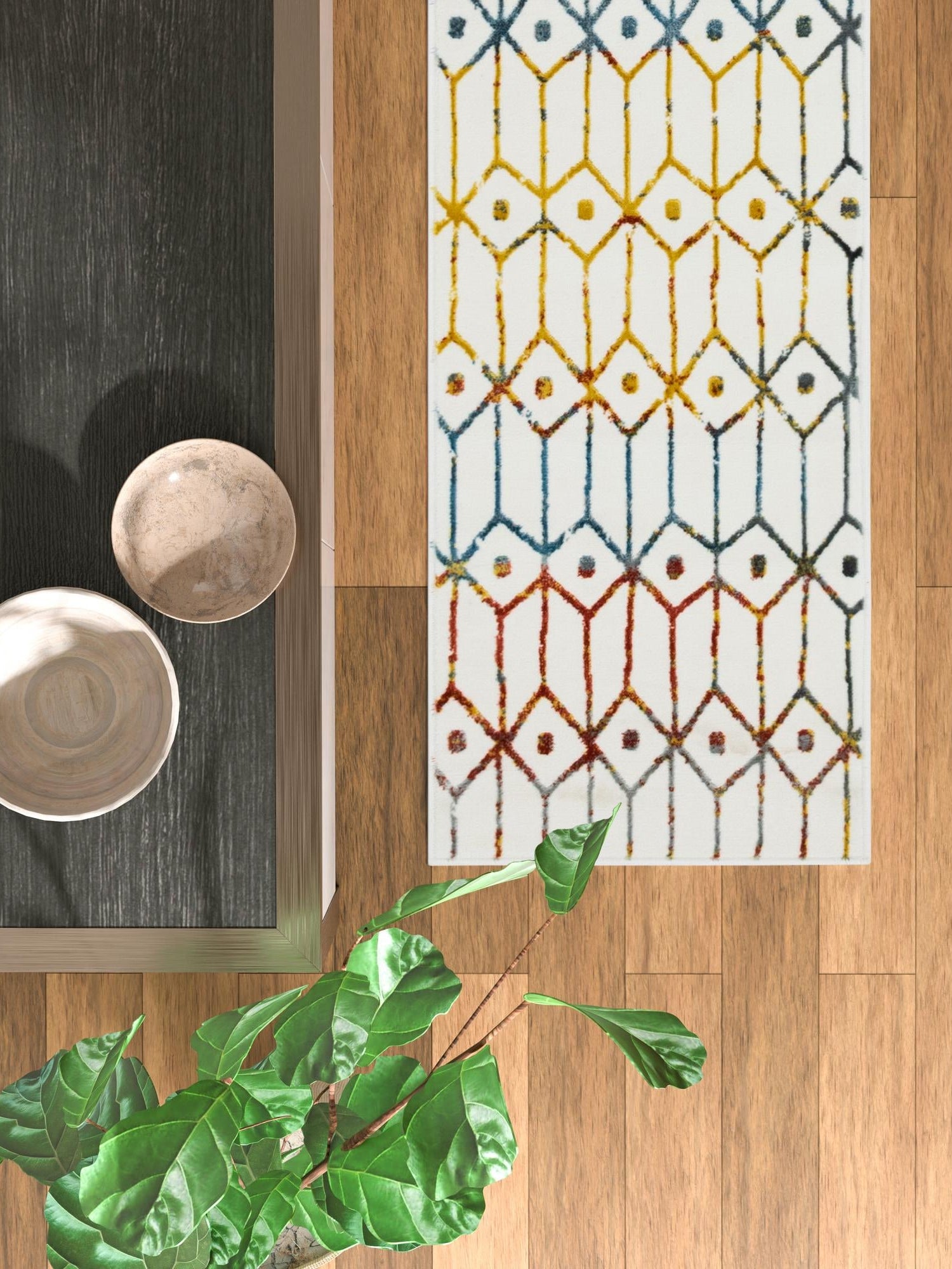 Multicolor 2' x 6' 1 Matrix Trellis Runner Area Rug 100% Polyester Geometric Pattern Modern Carpet for Living, Dining, Bedroom, Office for Sale at Rug Engine