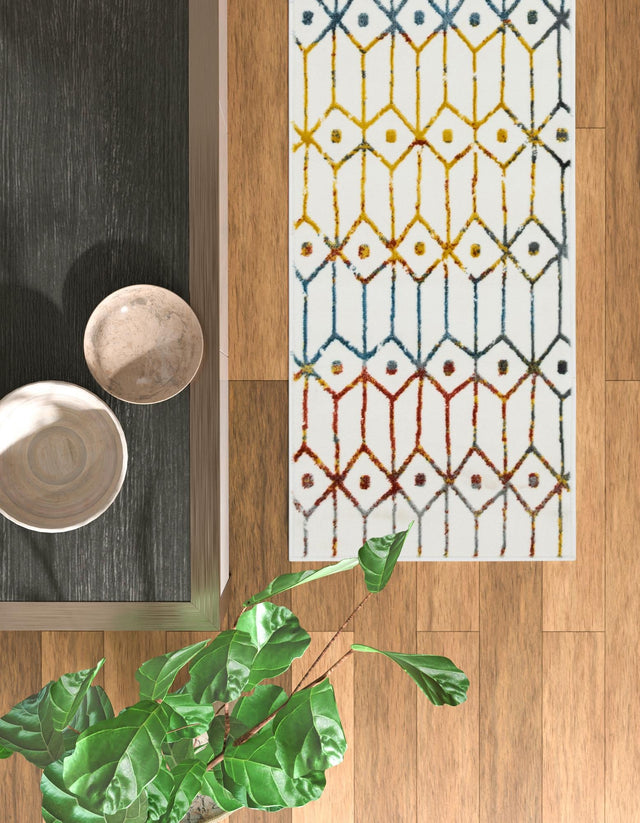 Multicolor 2' x 8' Matrix Trellis Runner Area Rug 100% Polyester Geometric Pattern Modern Carpet for Living, Dining, Bedroom, Office for Sale at Rug Engine