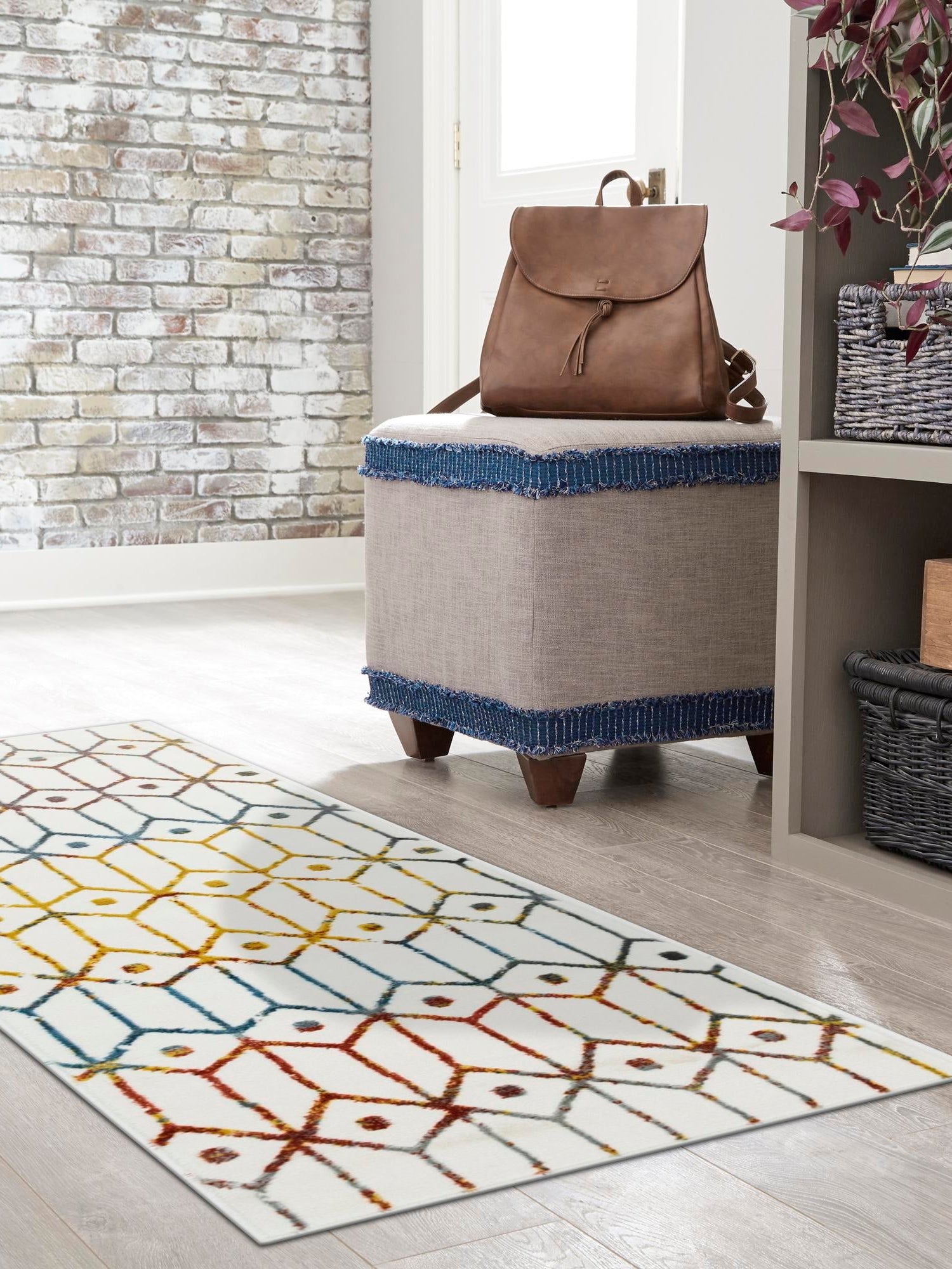 Multicolor 2' x 8' Matrix Trellis Runner Area Rug 100% Polyester Geometric Pattern Modern Carpet for Living, Dining, Bedroom, Office for Sale at Rug Engine