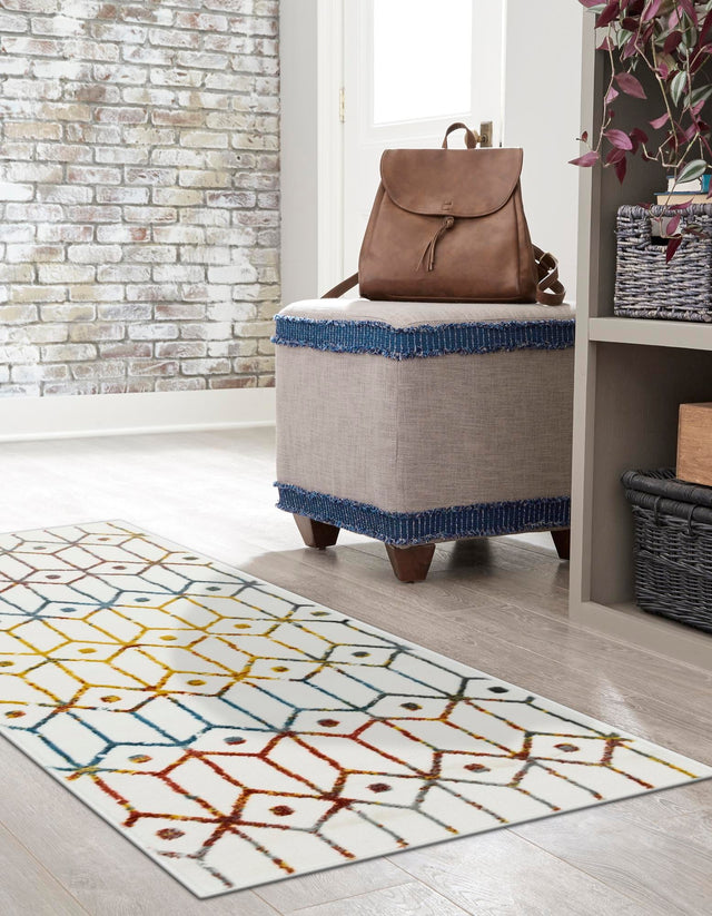 Multicolor 2' x 8' Matrix Trellis Runner Area Rug 100% Polyester Geometric Pattern Modern Carpet for Living, Dining, Bedroom, Office for Sale at Rug Engine