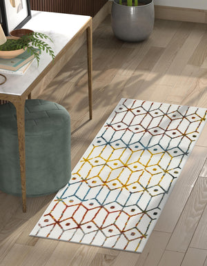 Multicolor 3' x 10' Matrix Trellis Runner Area Rug 100% Polyester Geometric Pattern Modern Carpet for Living, Dining, Bedroom, Office for Sale at Rug Engine