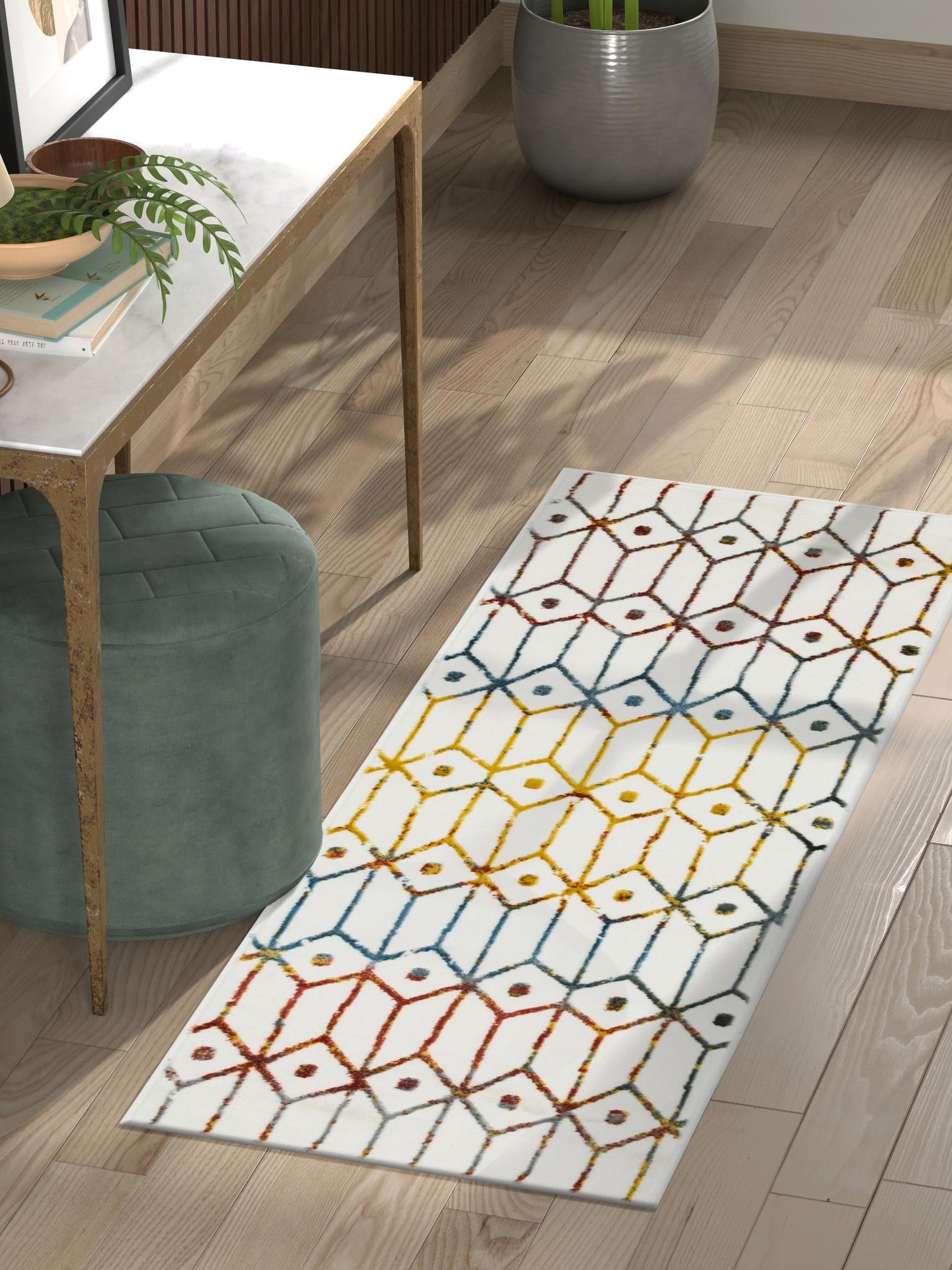 Multicolor 2' x 6' 1 Matrix Trellis Runner Area Rug 100% Polyester Geometric Pattern Modern Carpet for Living, Dining, Bedroom, Office for Sale at Rug Engine