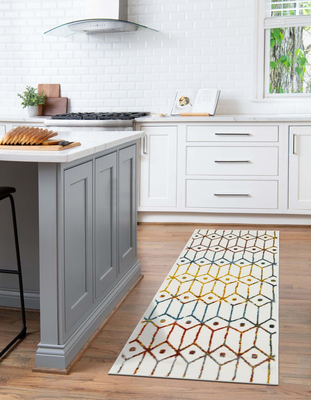 Multicolor 2' 7 x 13' Matrix Trellis Runner Area Rug 100% Polyester Geometric Pattern Modern Carpet for Living, Dining, Bedroom, Office for Sale at Rug Engine