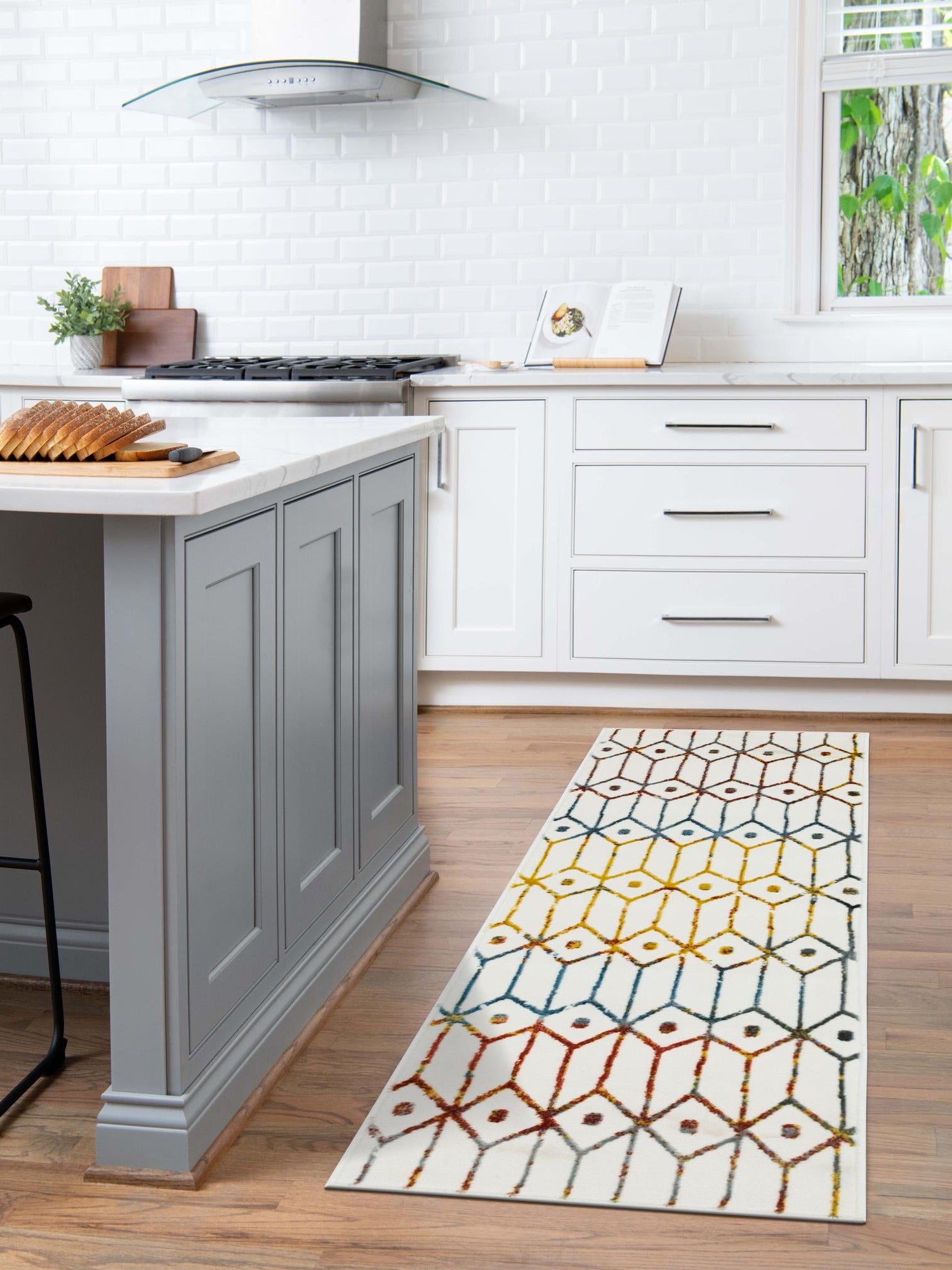 Multicolor 2' 7 x 16' 5 Matrix Trellis Runner Area Rug 100% Polyester Geometric Pattern Modern Carpet for Living, Dining, Bedroom, Office for Sale at Rug Engine
