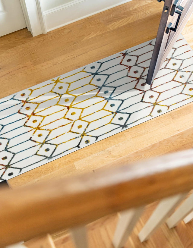 Multicolor 3' x 10' Matrix Trellis Runner Area Rug 100% Polyester Geometric Pattern Modern Carpet for Living, Dining, Bedroom, Office for Sale at Rug Engine