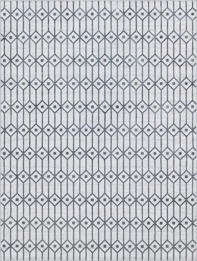 White 9' x 12' 2 Matrix Trellis Rectangle Area Rug 100% Polyester Geometric Pattern Modern Carpet for Living, Dining, Bedroom, Office for Sale at Rug Engine