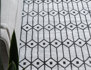 White 9' 10 x 14' 1 Matrix Trellis Rectangle Area Rug 100% Polyester Geometric Pattern Modern Carpet for Living, Dining, Bedroom, Office for Sale at Rug Engine