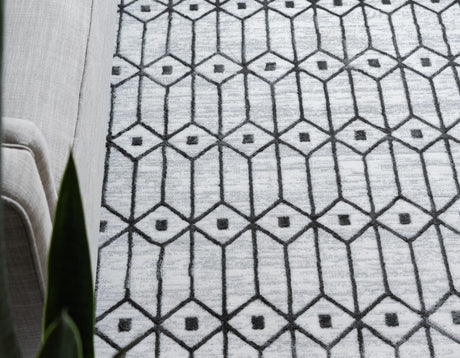 White 9' 10 x 14' 1 Matrix Trellis Rectangle Area Rug 100% Polyester Geometric Pattern Modern Carpet for Living, Dining, Bedroom, Office for Sale at Rug Engine