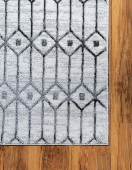 White 9' 10 x 14' 1 Matrix Trellis Rectangle Area Rug 100% Polyester Geometric Pattern Modern Carpet for Living, Dining, Bedroom, Office for Sale at Rug Engine