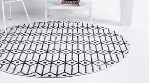 White 7' x 7' Matrix Trellis Round Area Rug 100% Polyester Geometric Pattern Modern Carpet for Living, Dining, Bedroom, Office for Sale at Rug Engine