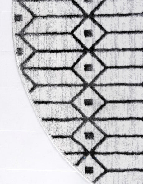 White 7' x 7' Matrix Trellis Round Area Rug 100% Polyester Geometric Pattern Modern Carpet for Living, Dining, Bedroom, Office for Sale at Rug Engine