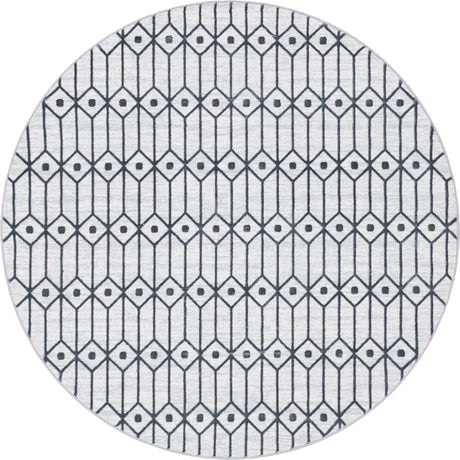White 8' x 8' Matrix Trellis Round Area Rug 100% Polyester Geometric Pattern Modern Carpet for Living, Dining, Bedroom, Office for Sale at Rug Engine