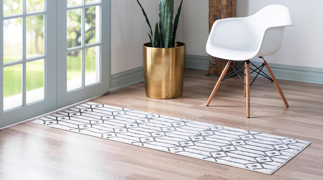 White 2' x 6' 1 Matrix Trellis Runner Area Rug 100% Polyester Geometric Pattern Modern Carpet for Living, Dining, Bedroom, Office for Sale at Rug Engine
