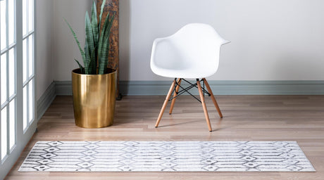 White 2' 7 x 16' 5 Matrix Trellis Runner Area Rug 100% Polyester Geometric Pattern Modern Carpet for Living, Dining, Bedroom, Office for Sale at Rug Engine