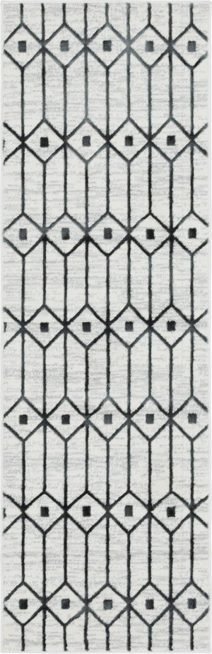 White 2' x 6' 1 Matrix Trellis Runner Area Rug 100% Polyester Geometric Pattern Modern Carpet for Living, Dining, Bedroom, Office for Sale at Rug Engine