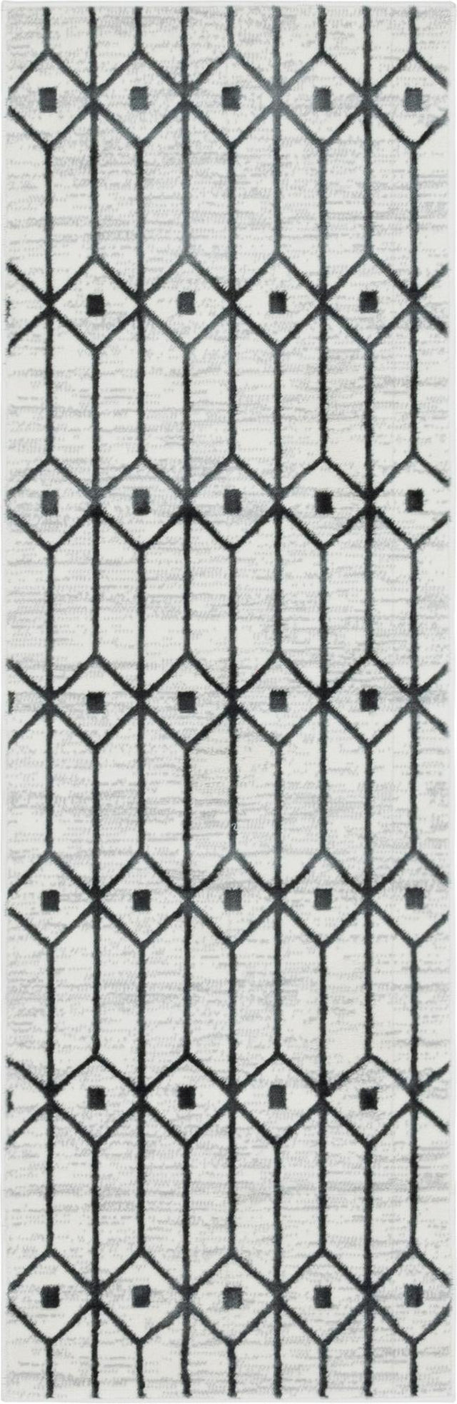 White 2' x 6' 1 Matrix Trellis Runner Area Rug 100% Polyester Geometric Pattern Modern Carpet for Living, Dining, Bedroom, Office for Sale at Rug Engine