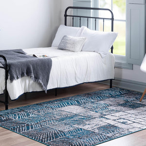 Gray Blue 7' 10 x 10' Valencia Rectangle Area Rug Modern Abstract Durable Carpet for Living Room, Dining, Office, Bedrooms, Dorm Rooms for Sale at Rug Engine
