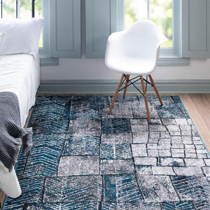 Gray Blue 7' 10 x 10' Valencia Rectangle Area Rug Modern Abstract Durable Carpet for Living Room, Dining, Office, Bedrooms, Dorm Rooms for Sale at Rug Engine