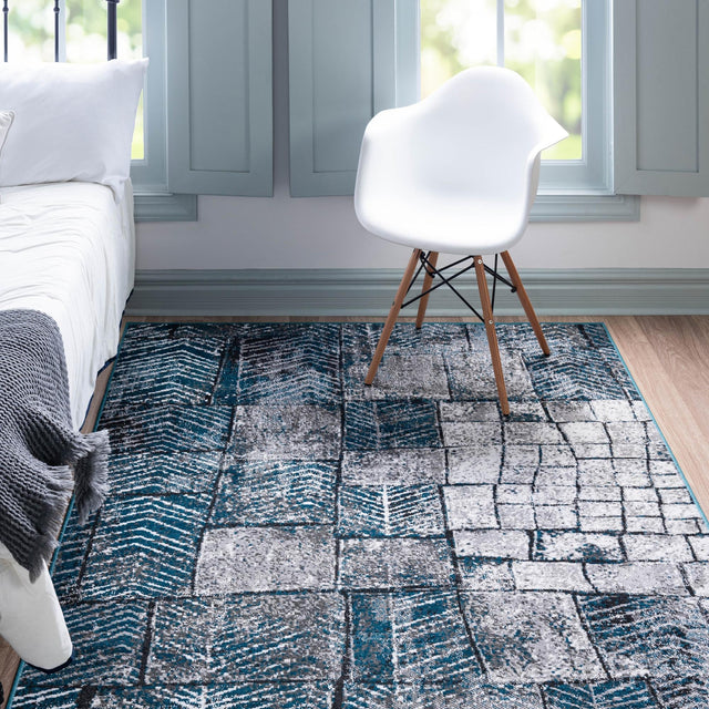 Gray Blue 4' 1 x 6' 1 Valencia Rectangle Area Rug Modern Abstract Durable Carpet for Living Room, Dining, Office, Bedrooms, Dorm Rooms for Sale at Rug Engine