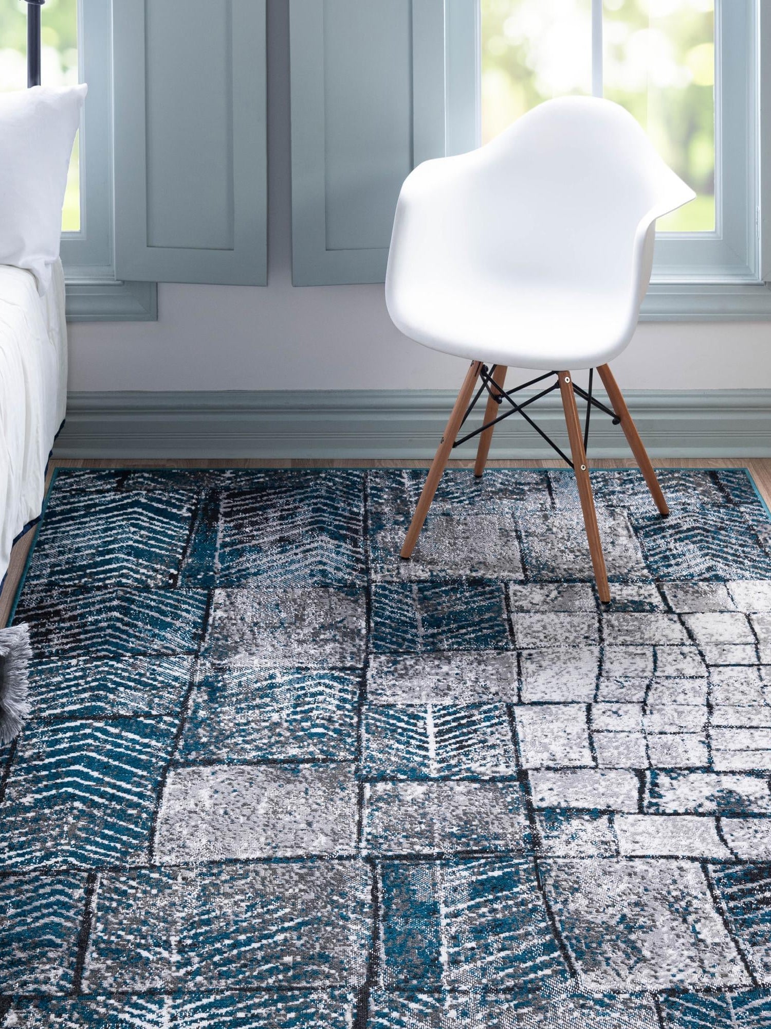 Gray Blue 5' 3 x 8' Valencia Rectangle Area Rug Modern Abstract Durable Carpet for Living Room, Dining, Office, Bedrooms, Dorm Rooms for Sale at Rug Engine