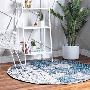Gray Blue 5' 3 x 5' 3 Valencia Round Area Rug Modern Abstract Durable Carpet for Living Room, Dining, Office, Bedrooms, Dorm Rooms for Sale at Rug Engine