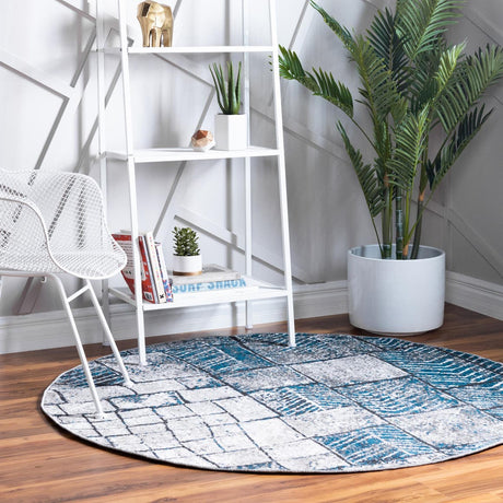 Gray Blue 5' 3 x 5' 3 Valencia Round Area Rug Modern Abstract Durable Carpet for Living Room, Dining, Office, Bedrooms, Dorm Rooms for Sale at Rug Engine