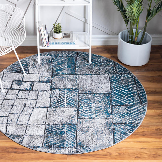 Gray Blue 5' 3 x 5' 3 Valencia Round Area Rug Modern Abstract Durable Carpet for Living Room, Dining, Office, Bedrooms, Dorm Rooms for Sale at Rug Engine