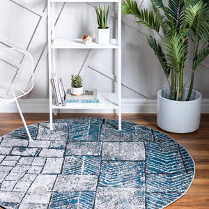 Gray Blue 5' 3 x 5' 3 Valencia Round Area Rug Modern Abstract Durable Carpet for Living Room, Dining, Office, Bedrooms, Dorm Rooms for Sale at Rug Engine