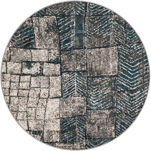 Gray Blue 5' 3 x 5' 3 Valencia Round Area Rug Modern Abstract Durable Carpet for Living Room, Dining, Office, Bedrooms, Dorm Rooms for Sale at Rug Engine