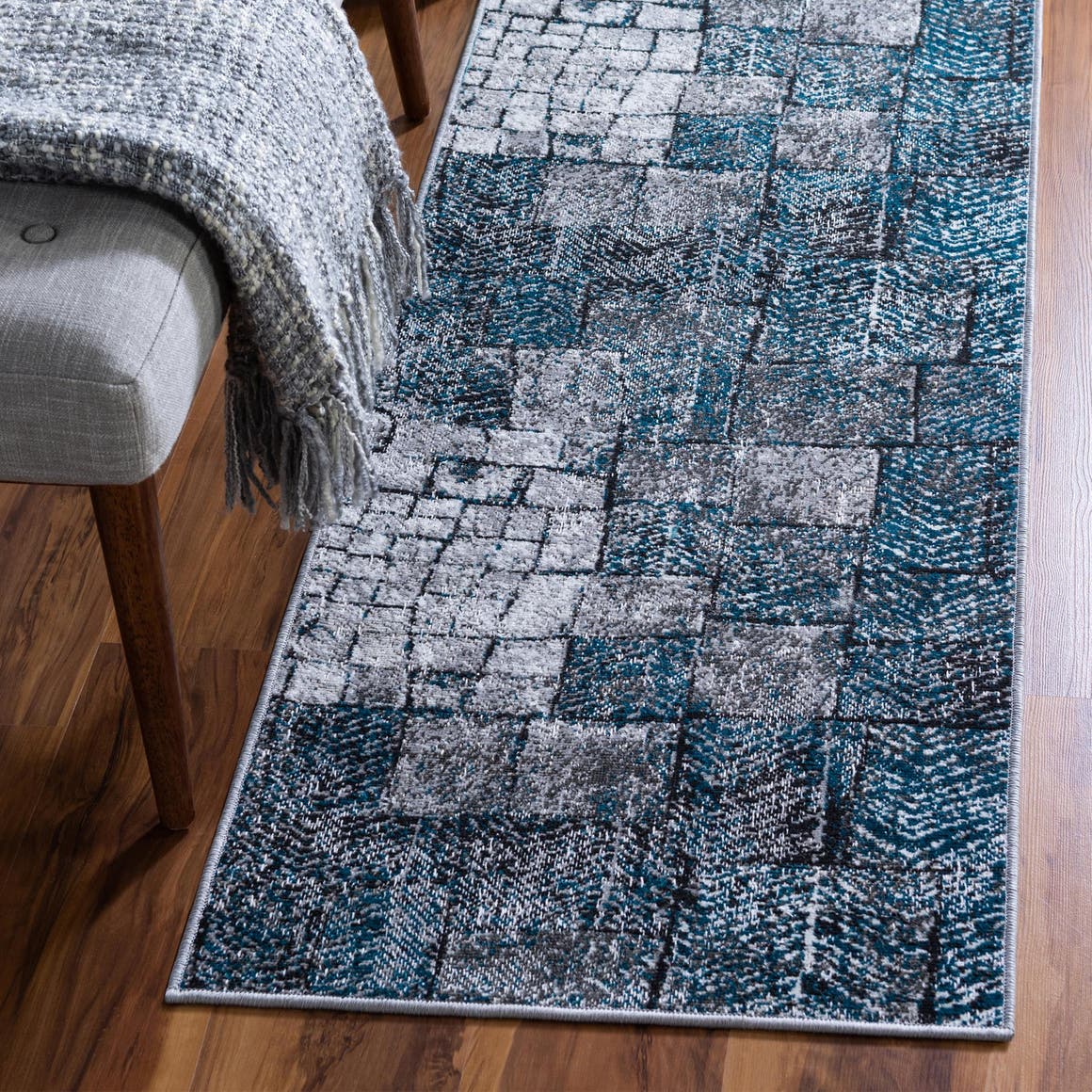 Gray Blue 2' x 6' 1 Valencia Runner Area Rug Modern Abstract Durable Carpet for Living Room, Dining, Office, Bedrooms, Dorm Rooms for Sale at Rug Engine