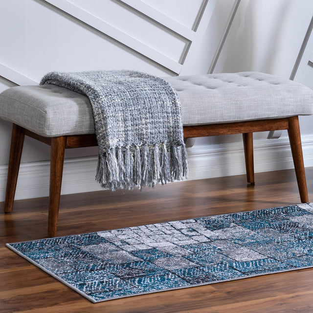 Gray Blue 2' x 6' 1 Valencia Runner Area Rug Modern Abstract Durable Carpet for Living Room, Dining, Office, Bedrooms, Dorm Rooms for Sale at Rug Engine