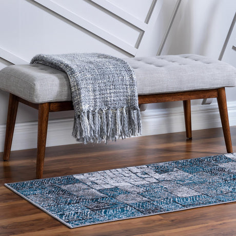 Gray Blue 2' 7 x 10' Valencia Runner Area Rug Modern Abstract Durable Carpet for Living Room, Dining, Office, Bedrooms, Dorm Rooms for Sale at Rug Engine