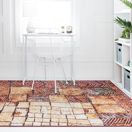 Rust Red 7' 10 x 10' Valencia Rectangle Area Rug Modern Abstract Durable Carpet for Living Room, Dining, Office, Bedrooms, Dorm Rooms for Sale at Rug Engine