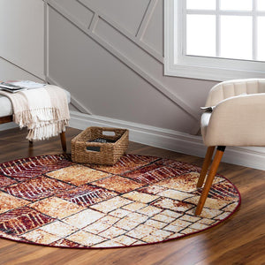 Rust Red 5' 3 x 5' 3 Valencia Round Area Rug Modern Abstract Durable Carpet for Living Room, Dining, Office, Bedrooms, Dorm Rooms for Sale at Rug Engine
