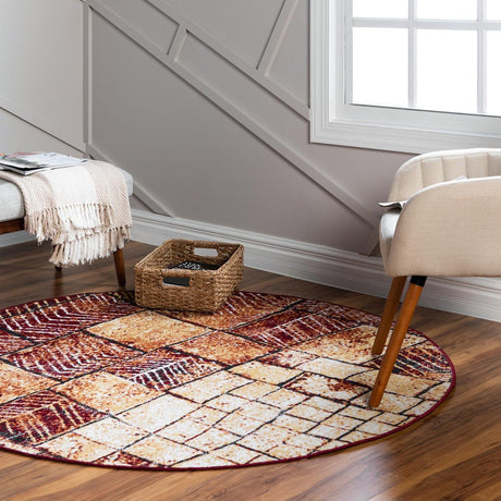 Rust Red 5' 3 x 5' 3 Valencia Round Area Rug Modern Abstract Durable Carpet for Living Room, Dining, Office, Bedrooms, Dorm Rooms for Sale at Rug Engine