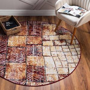 Rust Red 5' 3 x 5' 3 Valencia Round Area Rug Modern Abstract Durable Carpet for Living Room, Dining, Office, Bedrooms, Dorm Rooms for Sale at Rug Engine
