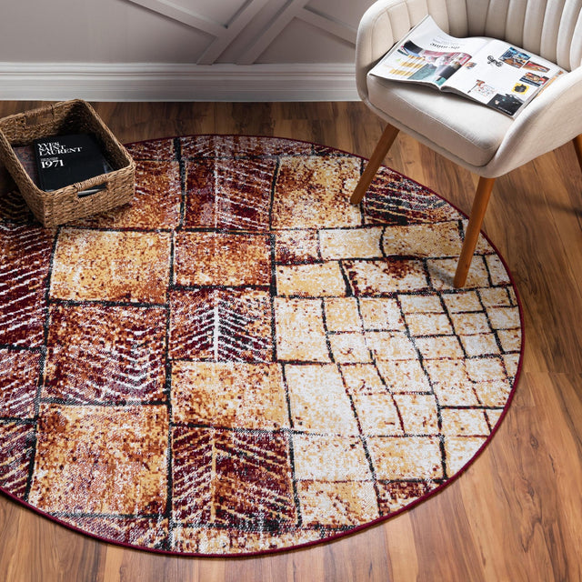 Rust Red 5' 3 x 5' 3 Valencia Round Area Rug Modern Abstract Durable Carpet for Living Room, Dining, Office, Bedrooms, Dorm Rooms for Sale at Rug Engine