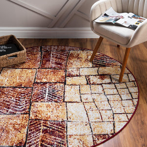 Rust Red 5' 3 x 5' 3 Valencia Round Area Rug Modern Abstract Durable Carpet for Living Room, Dining, Office, Bedrooms, Dorm Rooms for Sale at Rug Engine