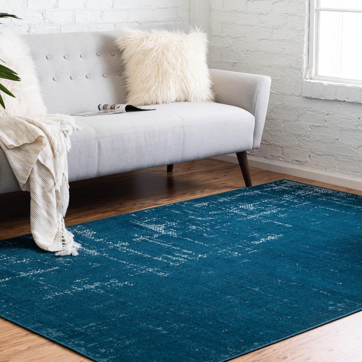 Blue 5' 3 x 8' Valencia Rectangle Area Rug Modern Abstract Durable Carpet for Living Room, Dining, Office, Bedrooms, Dorm Rooms for Sale at Rug Engine