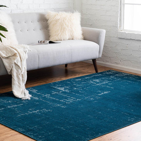 Blue 4' 1 x 6' 1 Valencia Rectangle Area Rug Modern Abstract Durable Carpet for Living Room, Dining, Office, Bedrooms, Dorm Rooms for Sale at Rug Engine