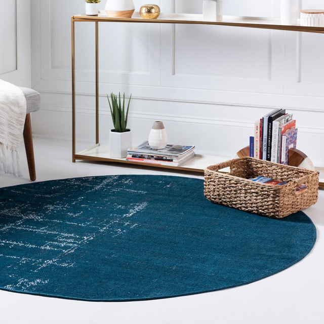 Blue 5' 3 x 5' 3 Valencia Round Area Rug Modern Abstract Durable Carpet for Living Room, Dining, Office, Bedrooms, Dorm Rooms for Sale at Rug Engine