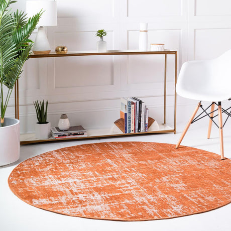 Orange 5' 3 x 5' 3 Valencia Round Area Rug Modern Abstract Durable Carpet for Living Room, Dining, Office, Bedrooms, Dorm Rooms for Sale at Rug Engine