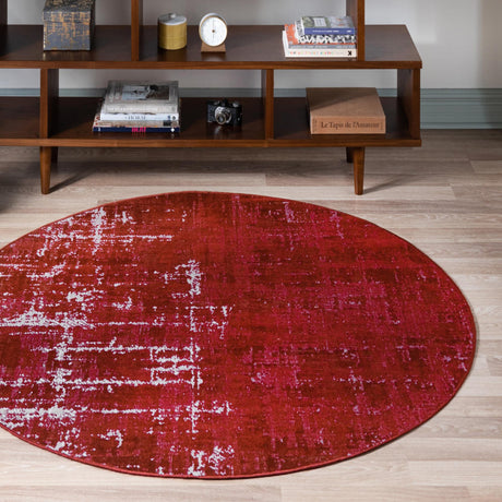 Red 5' 3 x 5' 3 Valencia Round Area Rug Modern Abstract Durable Carpet for Living Room, Dining, Office, Bedrooms, Dorm Rooms for Sale at Rug Engine