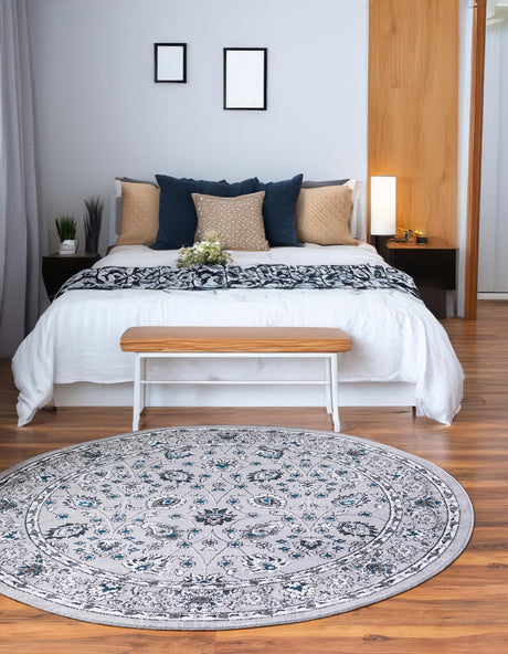Gray 5' 3 x 5' 3 Aarhus Round Area Rug 100% Polypropylene With Jute Foundation Living Room Bedroom Carpet for Sale at Rug Engine
