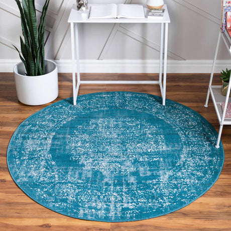 Blue 5' 3 x 5' 3 Aarhus Round Area Rug 100% Polypropylene With Jute Foundation Living Room Bedroom Carpet for Sale at Rug Engine